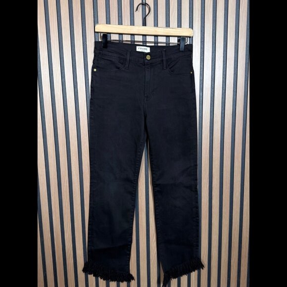 FRAME Denim - Frame Jeans 27 Womens Black Le High Straight Noir Frayed Hem High Waist Stretch
